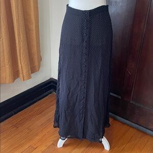 Vintage DKNY Maxi Skirt Black with Cream Micro Polkadots Button Front Size 8
